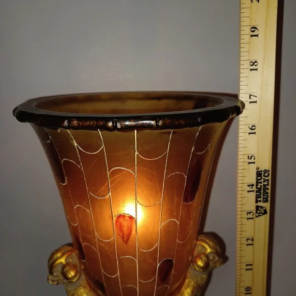Vintage Intricate Lamp. Monkeys On Palm Tree Ratan Resin Base Mosaic Amber Shade - Picture 11 of 16